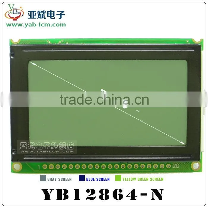 Parallel graphic lcd 128x64, STN positive graphical lcd display,5v,yellow-green led backlight.