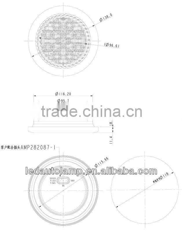 High Quality 4 Inch Round LED Tail Trailer Truck Tail Lamps with chrome grommet