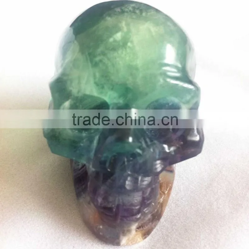 Natural Semi-precious Gemstone Fluorite Skull with Green and Purple Color
