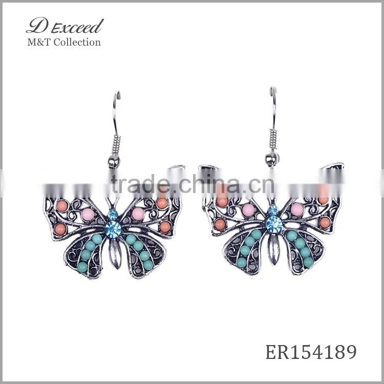 Wholesale Jewelry New Designs Ladies/Womens Ethnic Resin Beaded Earrings Butterfly Gold/Silver Plating Drop Earrings