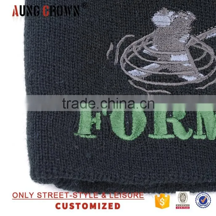 100% acrylic knit 3d embroidery beanie