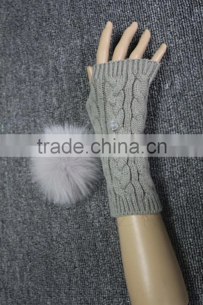 women knitted wool fingerless gloves fox fur wool gloves driving wool gloves