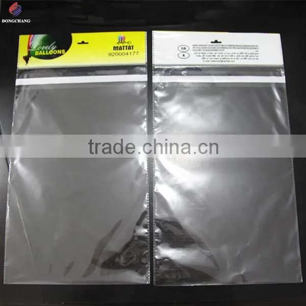 Custom plastic opp bag with printed header and permanent tape for balloon packaging