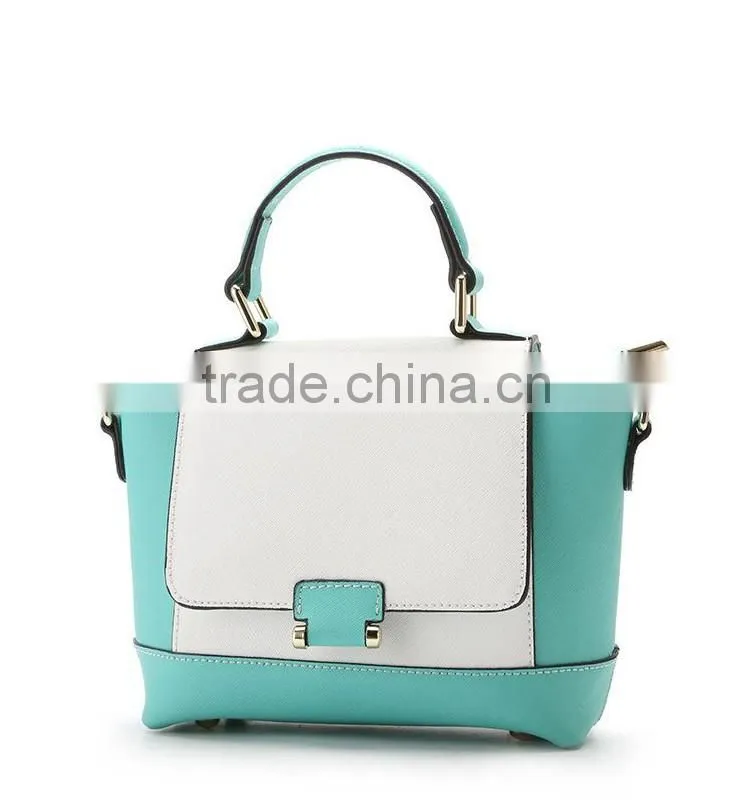 fake leather contrast color ladies hand bag