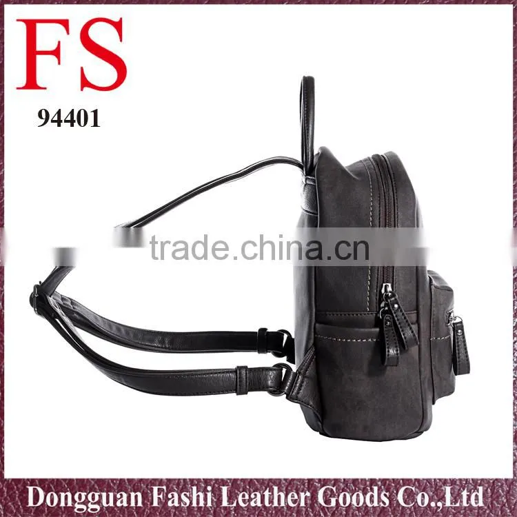 Wholesale China Girls Popular Black PU Leather School Backpacks