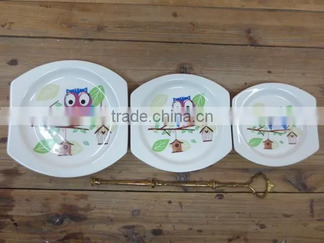 Hot Selling Dolomite Material Three Tiers Cake Plates with Metal Stand