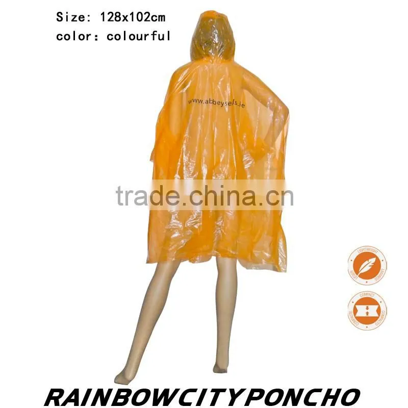 orange rain poncho with nice logo printting LDPE new material