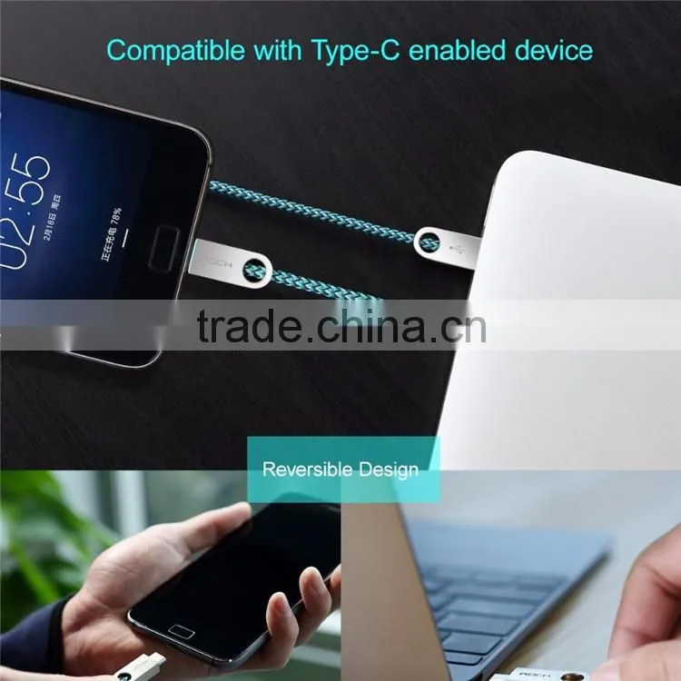 ROCK Cobblestone Type C Round Cable for Huawei xiaomi meizu 2.0A type C to USB Charging nylon metal cables