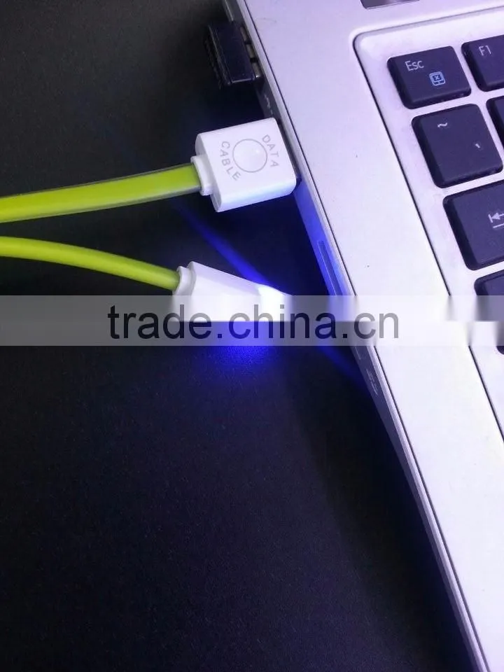 wholesale TPE jacket micro usb charging data wire with LED lighting for samsung iphone6s