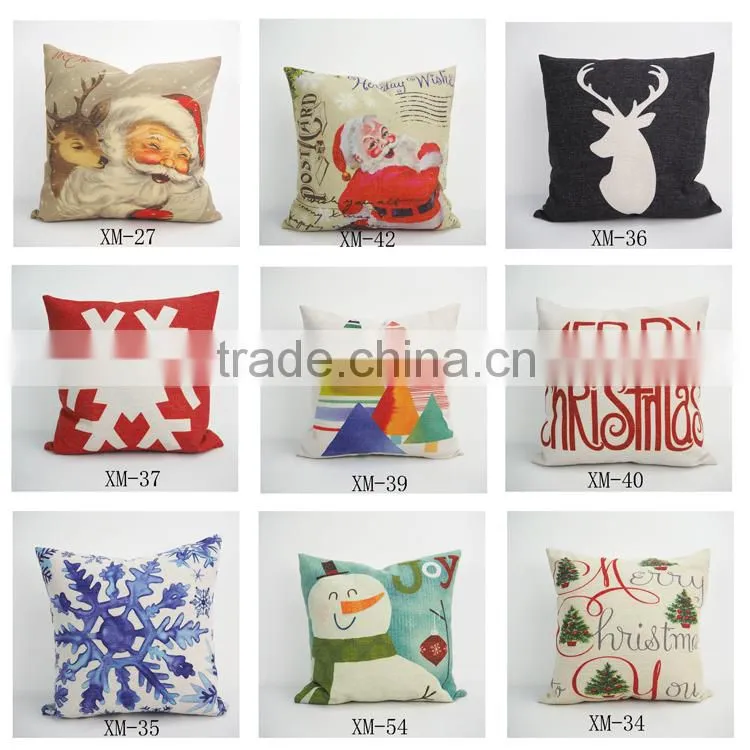 Wholesale custom linen/cotton fabric decorative throw cushion cover christmas digital printed pillow case