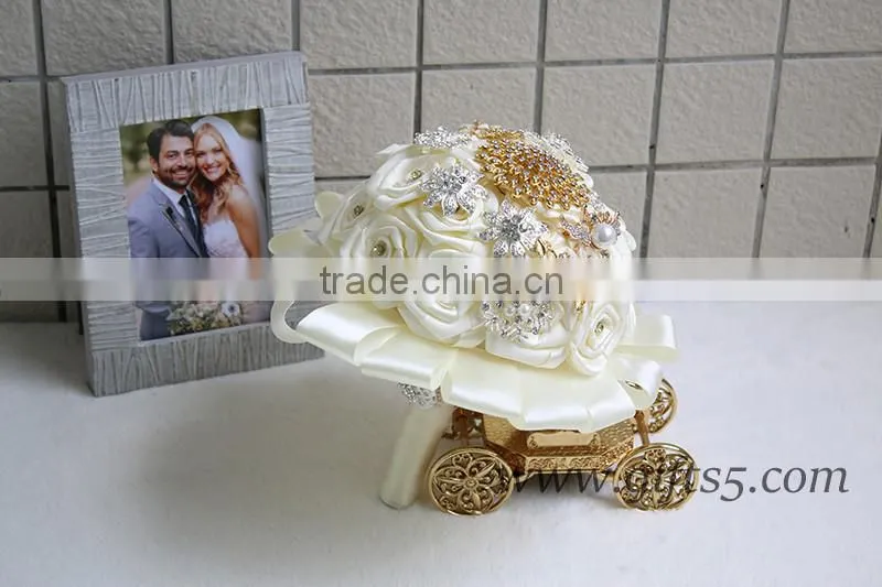 Gold Wedding Bouquet Handmade Flowers Wedding Flowers with Rhinestones