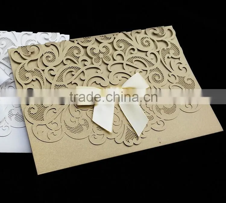 Wedding Decorated Custom Elegant Wedding Invitation Card with ribbon bow
