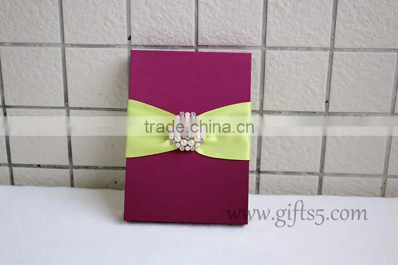 Custom Burgundy wedding invitation boxes with brooch in handmade
