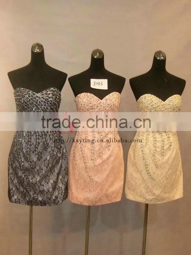 Sexy off shoulder beaded lace knee-length pink girls pictures sexy