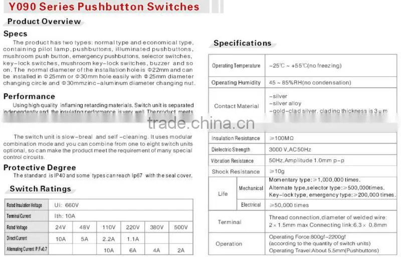 ONPOW 2 position selector switch(Y090-11X,22MM,CE,VDE,ROHS)