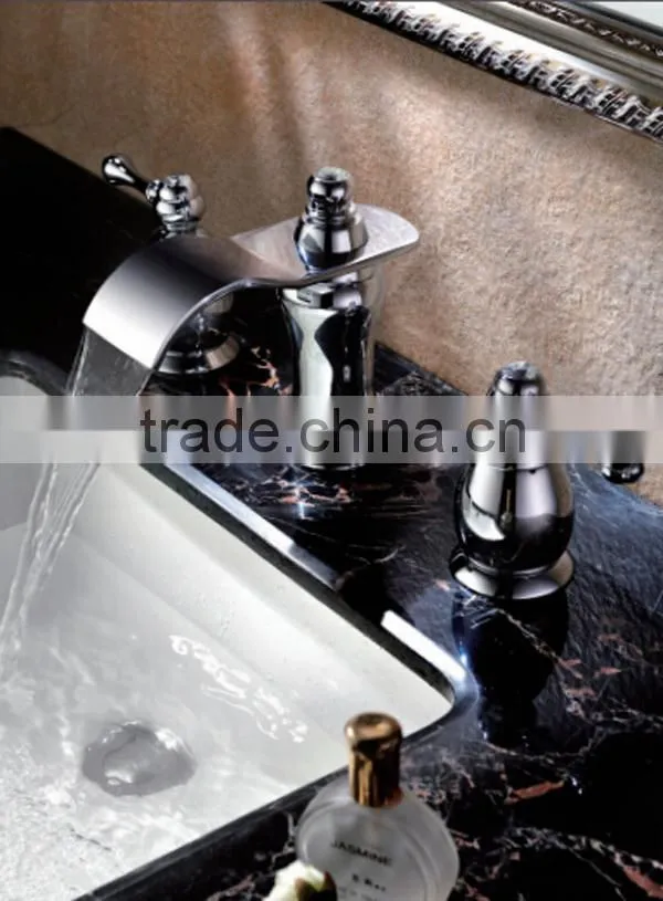 Golden glass waterfall faucet,Double Handle Lavatory Automatic Mixer Tap,Cheap Water Faucets