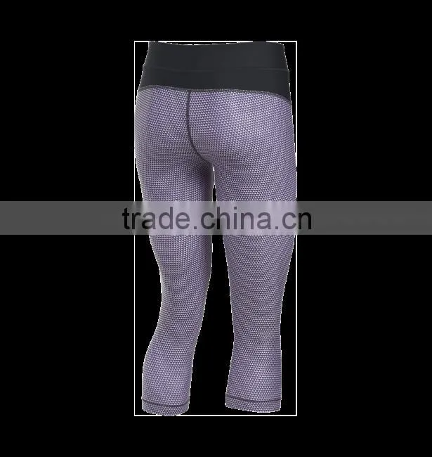 Hight Performance Dry Fit Spandex Yoga Compression Pants, Ladies 3/4 Length Capri Pants