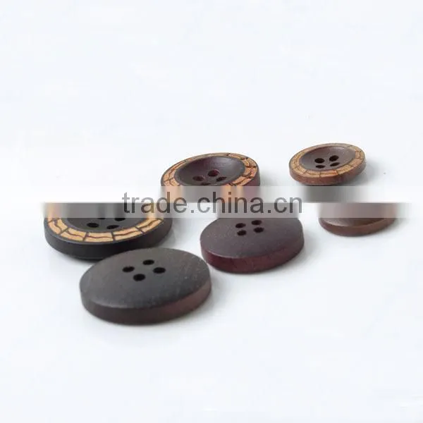 laser engraved 4 holes black wooden buttons for garment