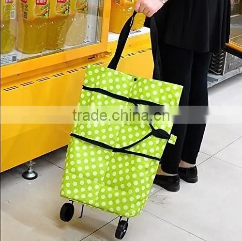 Lightweight Portable Foldable Dot Print Traveling Shopping Trolley Cart Handbag with Wheels