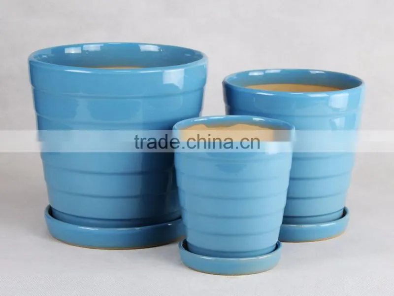Light blue ceramic pot with plate