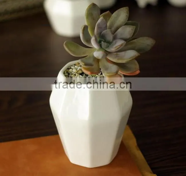 Indoor decor small white glazed ceramic geometric planter
