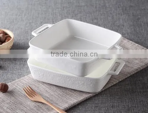 7'' White porcelain bakeware with handle Square white porcelain tray Porcelain bakeware