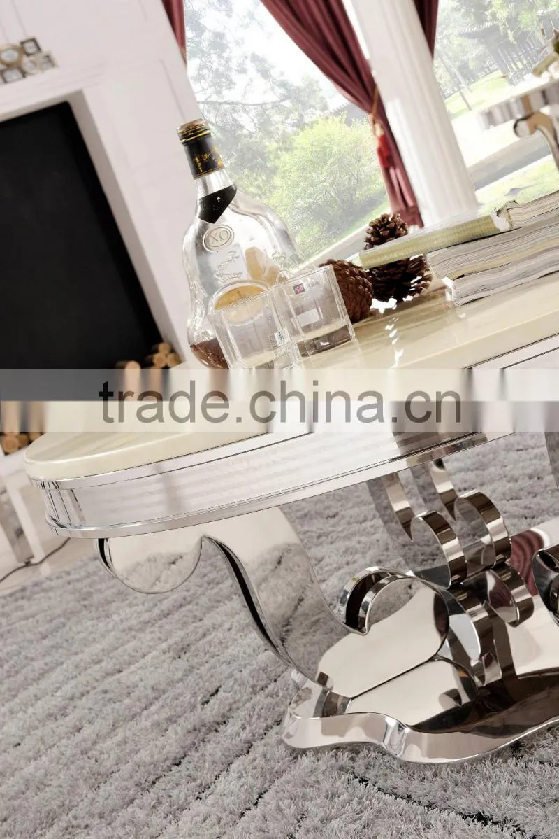 Round Marble White Coffee Table Stainless Steel Dining Room Table