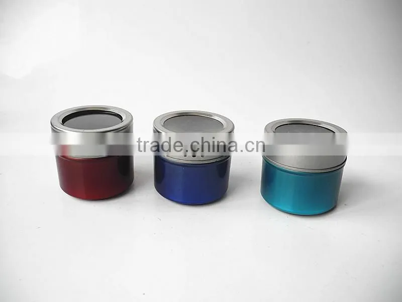 light colored magnetic buttom tin spice jars with pp window lid