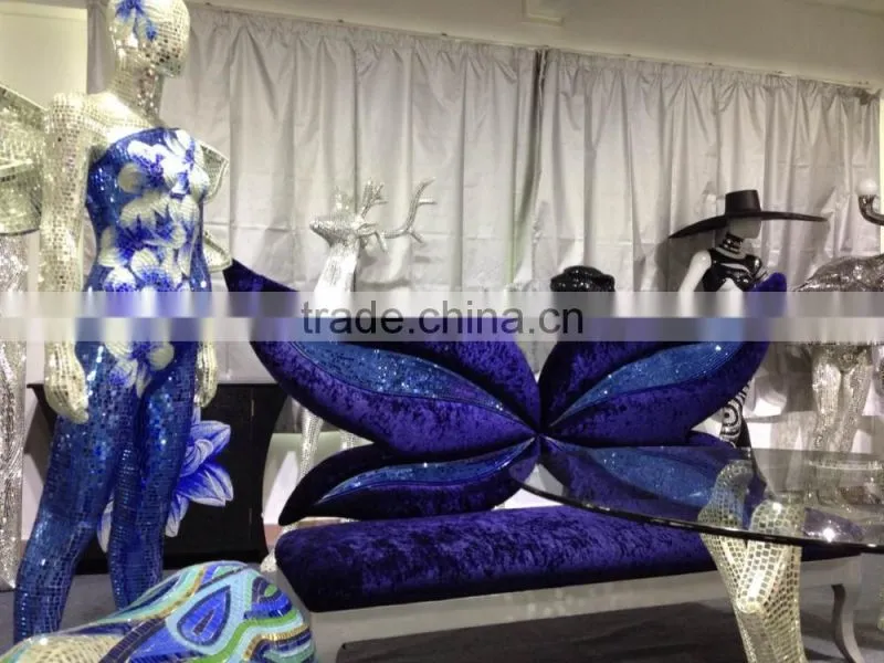 fancy fun Romantic high back decoration leisure chair butterfly green velvet wedding chair hotel photo studio shop window chair