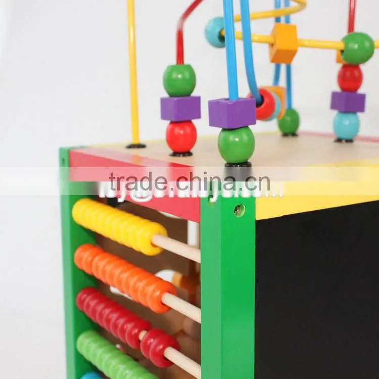Best educational bead maze toys mini wooden kids activity cube W11B142