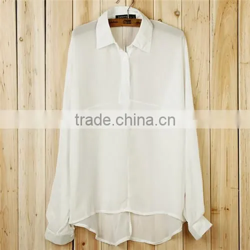 3 Colors Plus Size 2015 New Fashion Casual Women Clothing Ladies Chiffon Lapel Long Batwing Sleeve Shirt Top Blouse