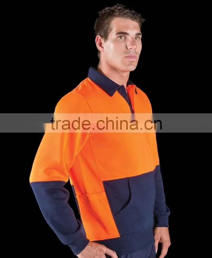 Polar Fleece Orange/Navy safety jacket half Zipper Hi vis Hoodies men