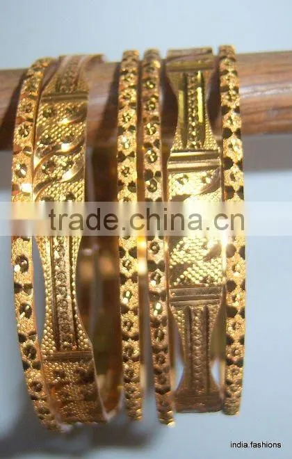 Set of 6 GOLD PLATED INDIAN BRACELET BANGLES KADA #D23