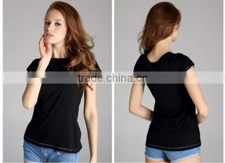 black lady t shirt,plain women's sexy tight t-shirt