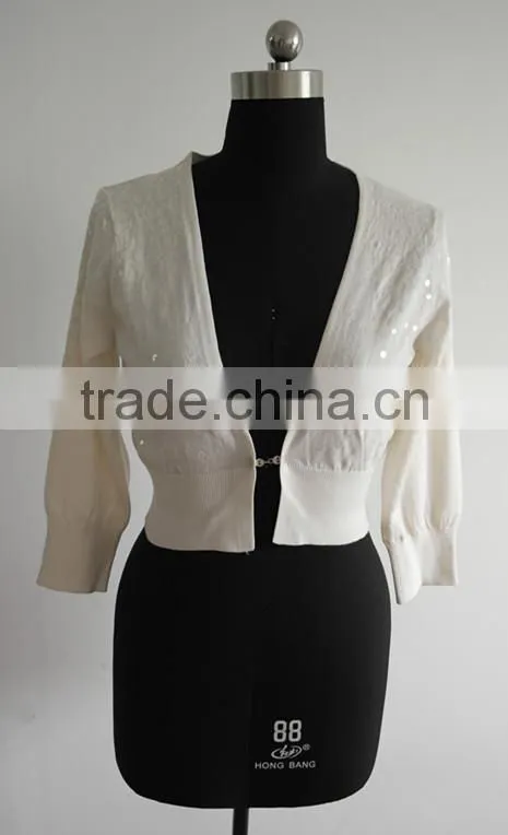 Fashion white ladies bead 100%pima cotton poncho cardigan sweater