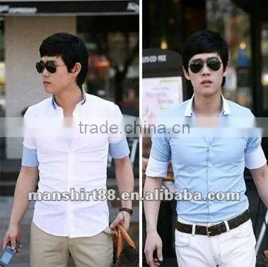 High quality Newest Charming design Casual Light blue short sleeve Shirt for men