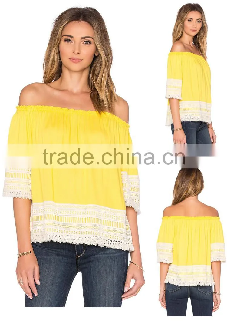 Off Shoulder Lace Style Ladies New Models Elegant Blouses