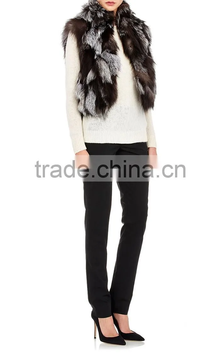 YRFUR YR043 Chic Style Fox Fur Waistcoat/Stand Collar Patchwork Fox Fur Vest