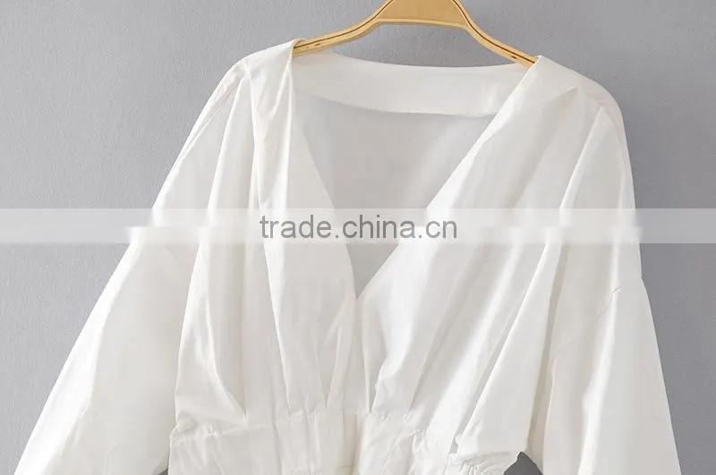 High end Womens 100% Cotton Long sleeve plain fashion Blouse