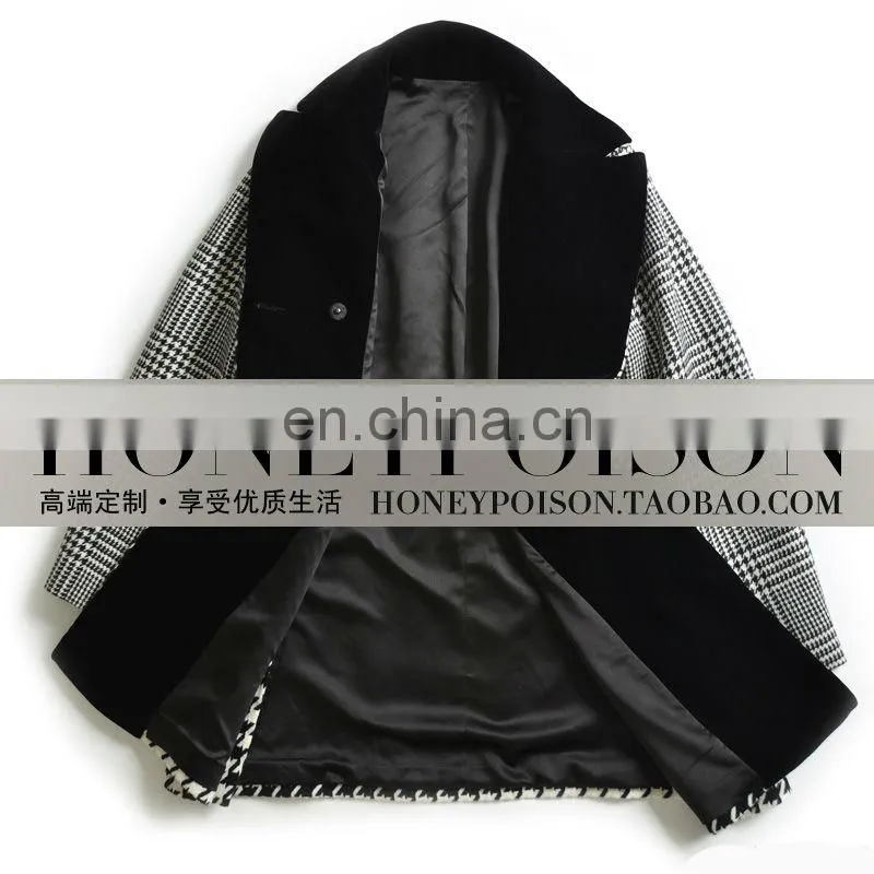 2014 best selling houndstooth velour woollen coat