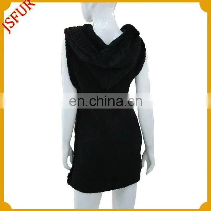 Women's fashon fur knitted long cardigan with hood