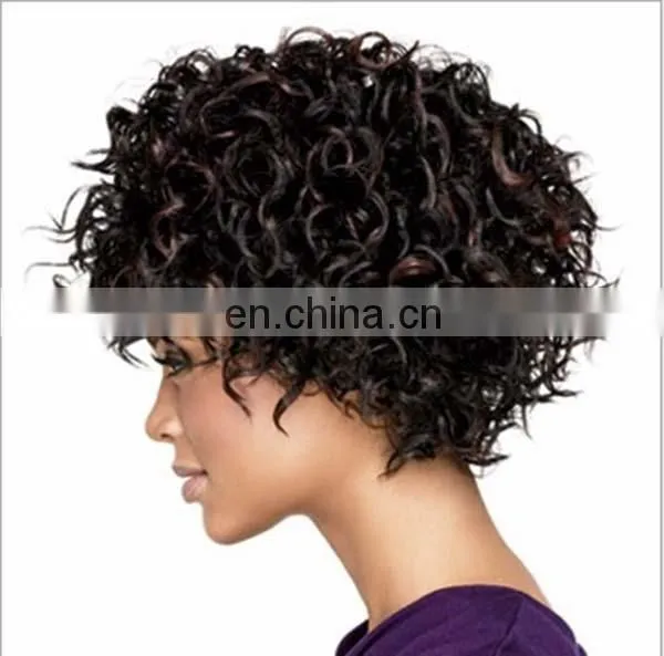 Black high temperature silk fluffy short rolls Europe and the United States wig set