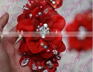 Aidocrystal red gradient gem combs the bride lace flannelette handmade hair accessories