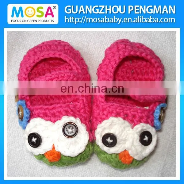 Handmade Baby Girl Booties Owl Baby Shoes Hot Pink Brown For newborn