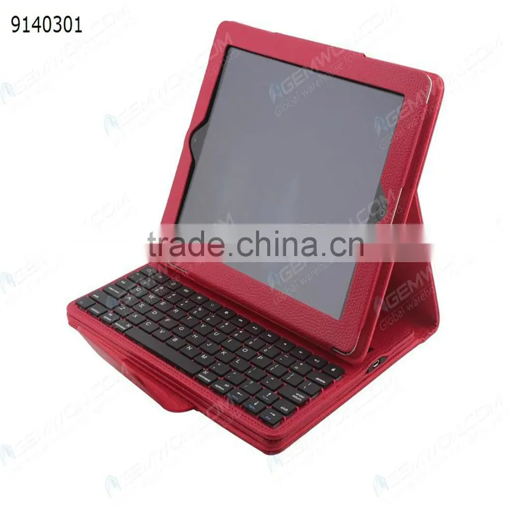 bluetooth keyboard for iPad2/3/4,red Removable plastic keyboard with synthetic leather case