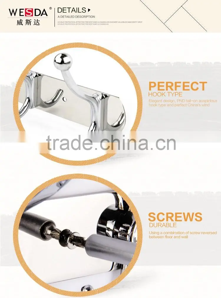 Wesda zinc alloy bathroom accessories decorative stainless steel coat hook for towel 831