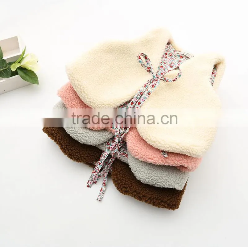 2015 Autumn & Winter Children Vest All-match Girl Lamb Wool Fur Coat Baby Girl Outwear With Fur Balls