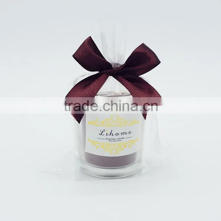 wholesale candle glass jar , glass candle holder with color ribbon