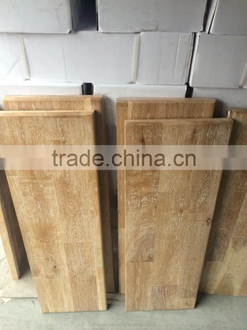 American oak solid wood stair tread with white brushed surface