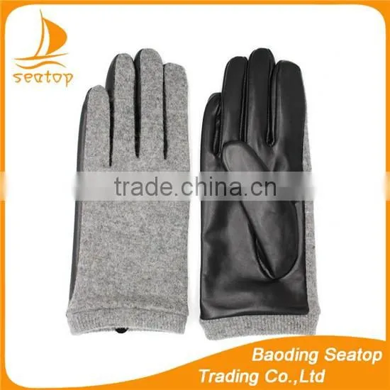 2016 soft black sheepskin palm leather gloves with woolen handback